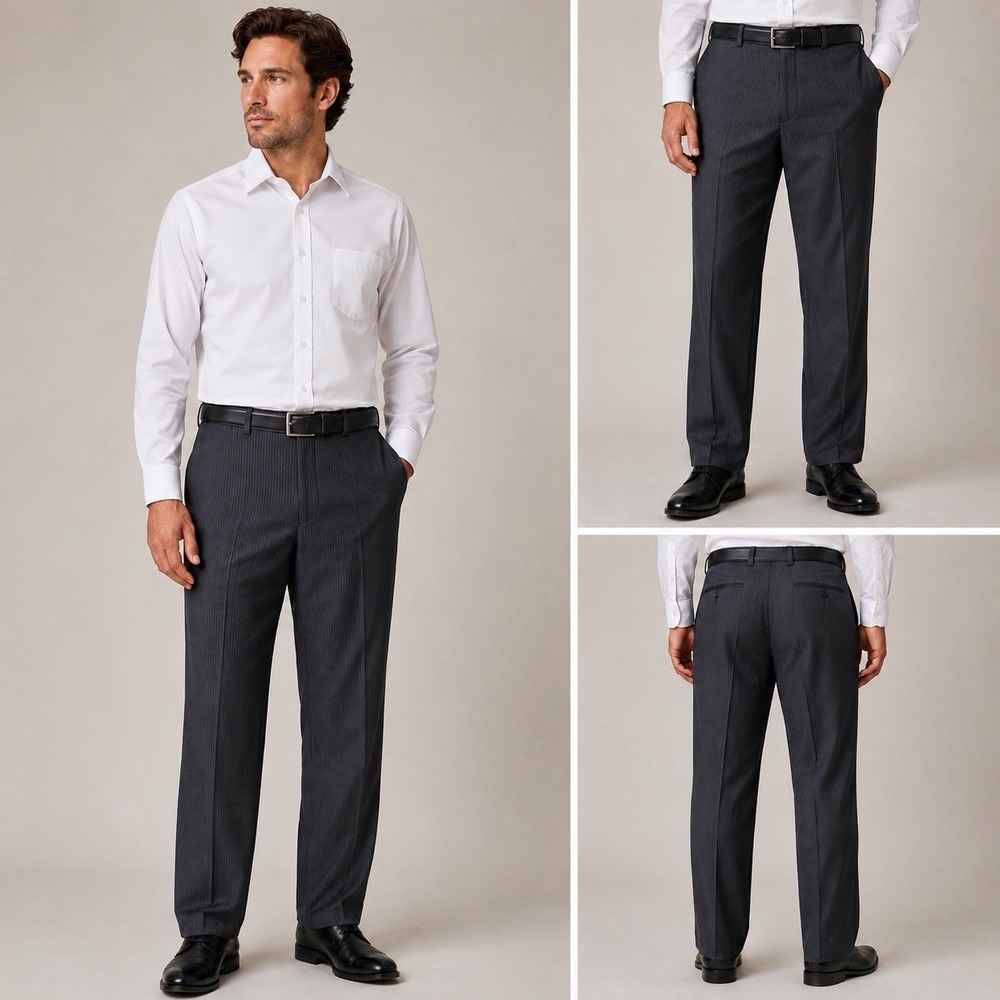 Calvin Klein Men's Gray Pinstripe 100% Wool Dress Pants 34x34 Flat Front Office